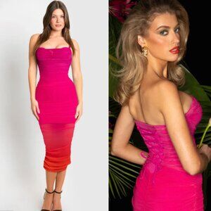 TA3 Sweetie Mesh Column Dress SUNSET OMBRE PInk Orange Compression Lace Up L NWO